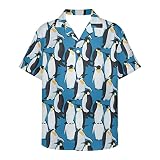 Penguin Print Blue Regular Fit Funny Beach Shirts for Men Breathable Short Sleeve Camp Collar Soft Hawaiian Shirt Dad Youth Summer Vacation Party Casual Funky Button Down Tops