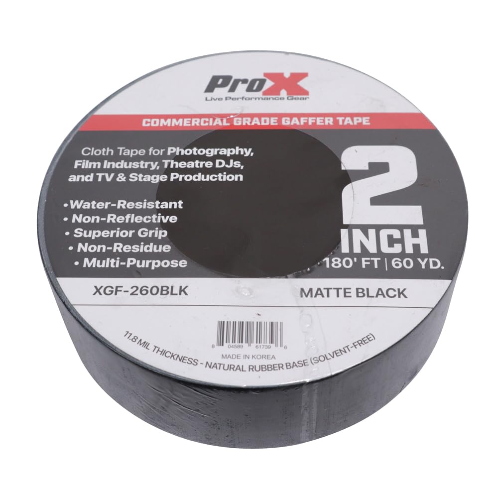 Prox XGF-260BLK 2 Inch 180FT 60YD Matte Black Commercial Grade Gaffer Tape Pros Choice Non-Residue
