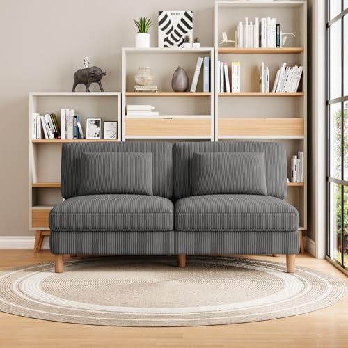 Vesgantti Cord 3 Sitzer Sofa ohne Armlehne, 166cm Modernes Dreiersofa mit Kissen, Kombination Sofa perfekt für Wohnzimmer, Schlafzimmer, Büro, werkzeuglose Montage, 166 * 88 * 84cm