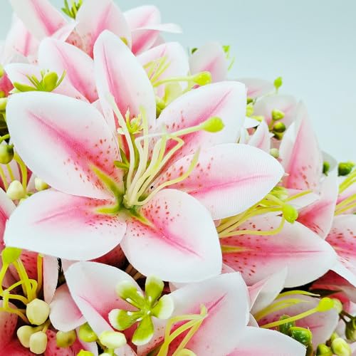 Fousuka ARTIFICIAL FLOWERS 4 Bundles Artificial Tiger Lily Silk Flowers Faux Fake Lilies Plants thumb #5