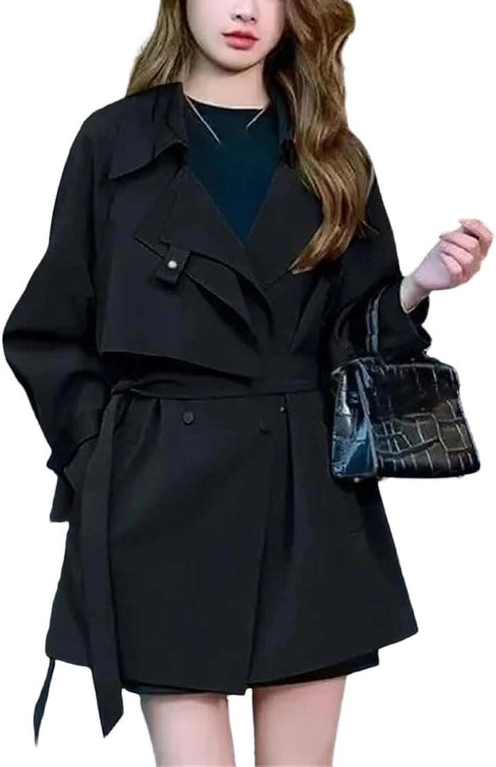 Womens Oversized Trench Coat With Pockets And Lace Up Belt For Fall