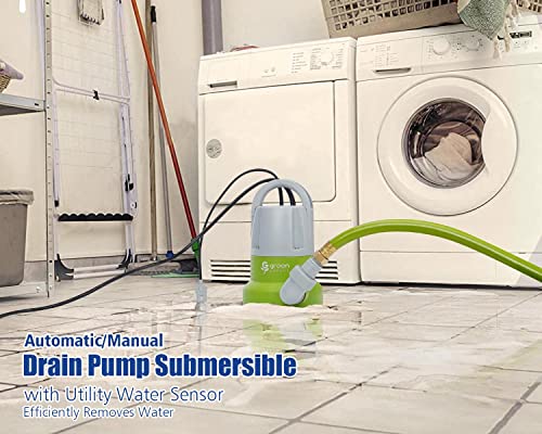Green Expert 1/3Hp Sump Pump Submersible With Unique Flow Sensor Switch Last-Inch Water Clean Draining Design For Completely Water Removal From Flooded Basement Laundry Pools Hot Tub Spa 203629 #TOP1