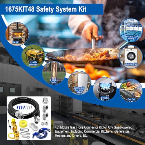 1675KIT48 Safety System Kit, 48\" Mobile Gas Hose Connector with 2 Elbows, 3/4\" Quick Disconnect, 3/4\" Gas Flex Line & Gas Valve, Quick Connect & Disconnect for Commercial Kitchen Equipment. - Thumbnail 7