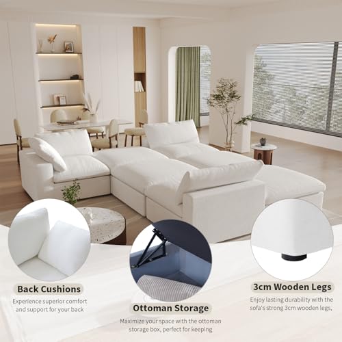 Cloud Modular Sectional Sofa,Large Down Filled Comfort V Shaped Sofa Couch for Living Room,Minimalist Wide Deep Seat Convertible Couches for Office Apartment,4 Seater and 1 Corner,White