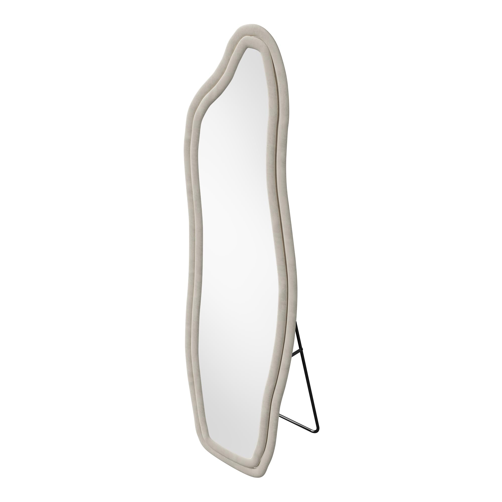 Grand Miroir sur Pied Asymétrique, 160x50cm Miroir Long avec Cadre en Velours Doux, Miroirs Décoratifs et Modernes, Parfait pour Chambre, Salon, Entrée et Dressing (Blanc-140 * 45cm)