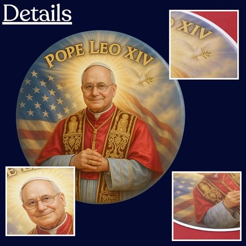 Imán redondo decorativo con retrato del Papa Leo XIV 5.5 pulgadas miniatura 2