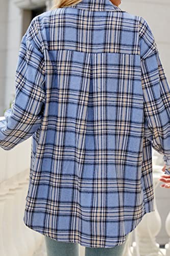 Image of CHYRII Womens Button Down Flannel Shirts Long Sleeve Plaid Shackets Business Casual Blouse Top