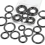 24 PCS Trigger Spring O Rings, Round Carabiner Clip, Gold Binder Key Rings, Metal Keychain Clip Snap Hooks, Circle Spring Key Ring for Keyring Buckle Purse Handbag Hardware, 4 Sizes (Black Gun)
