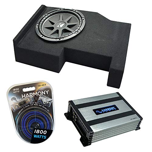 Harmony Audio Compatible with 2014 - UP GMC Sierra Crew Cab Kicker Bundle Comp C12 Single 12 Sub Box Harmony HA-A400.1 Amp