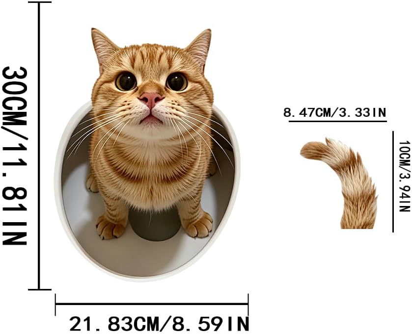 1pcs Funny Cat 3D Toilet Lid Decal, Cartoon Animals Waterproof Toilet Seat Cover Stickers, Self-Adhesive Removable Bathroom Toilet Decor for Wall Door Home Decals (Orange Cat)
