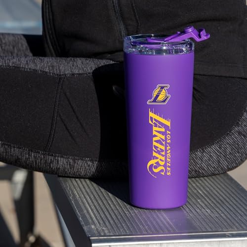 Image of Rico Industries NBA Basketball Los Angeles Lakers Purple 24oz Stainless Steel Tumbler with Lid and Dual Functioning Lid