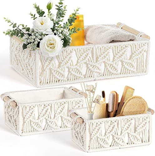 ANZOME Juego de 3 cestas de almacenamiento de macramé, cesta hech...