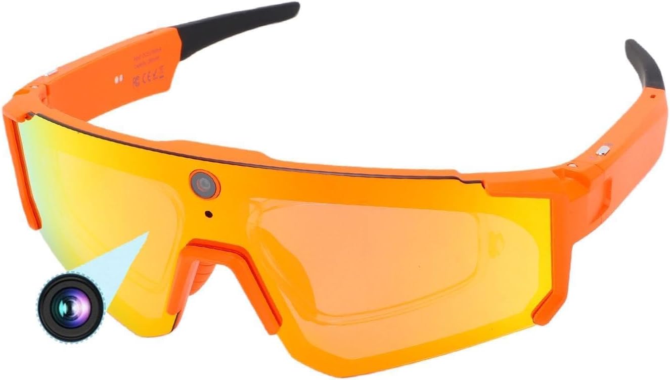 Diyeeni AI Smart Glasses with Camera 4K, 8MP HD Video Recording Glasses, Wearable Tech Bluetooth Sunglasses with Voice Control, AI Recognition, EIS Stabilization, for Outdoor Sports (Orange Red)