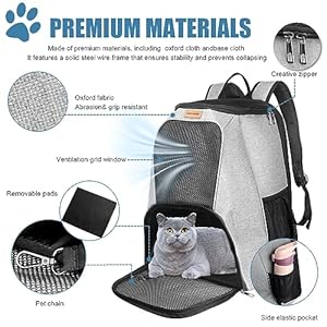   Pet-Backpack-for-Large-Cat-Small-Dog-Medium-cat-Suitable-for-up-to-20-lb-catDog-pet-Backpack-Travel-Hiking-Outdoor-Use-Breathable-Mesh-Pet-Outdoor-Backpack-Gray