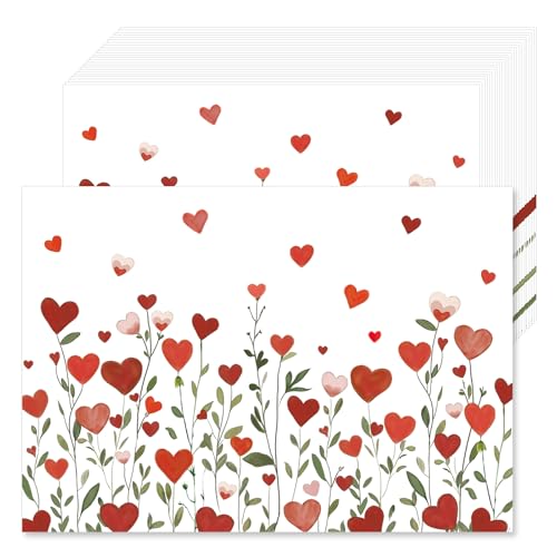 SMUAENSS 100Pcs Valentines Day Paper Placemats Heart Flower Placemats Valentine's