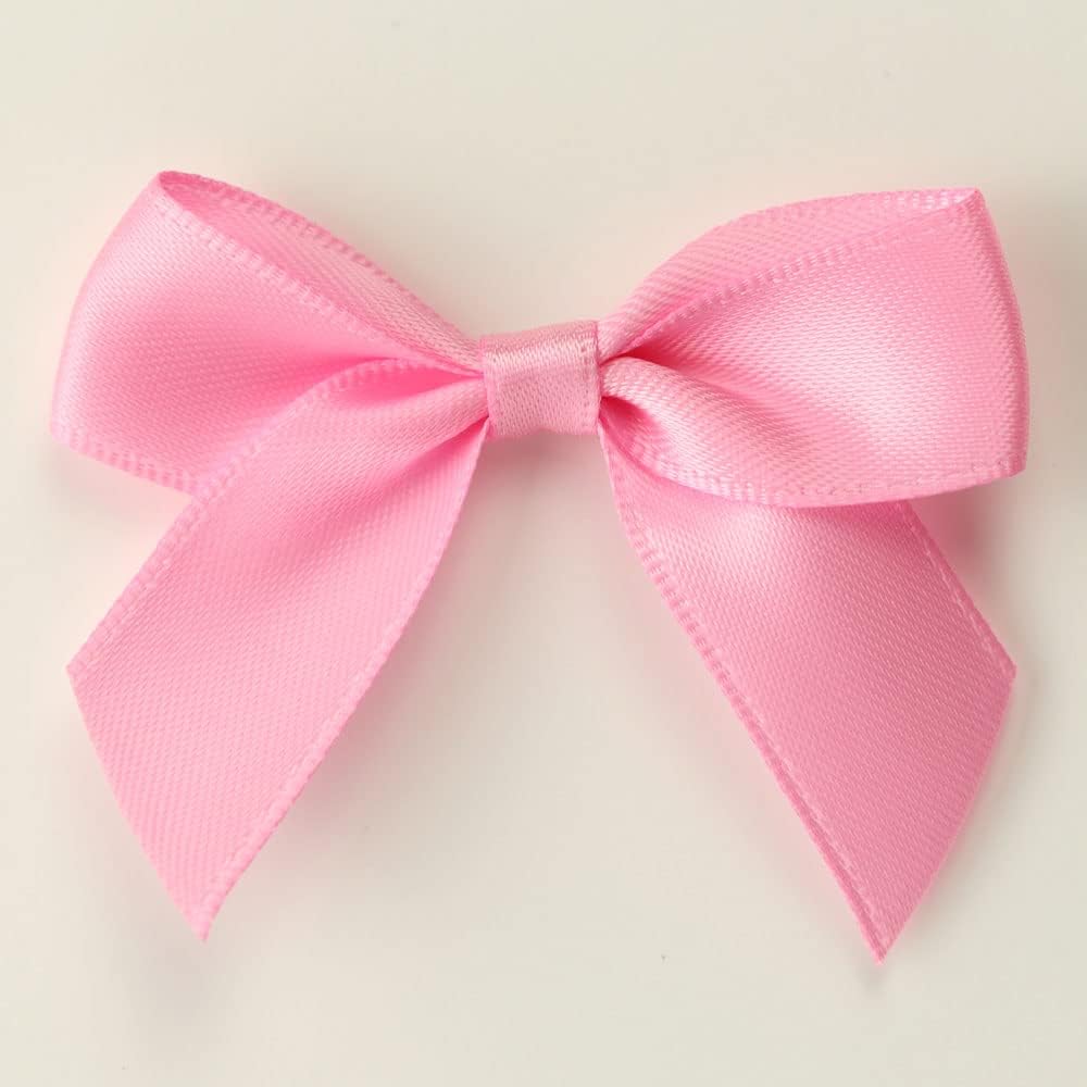 Satin Ribbon Bows, 10 Pieces Self Adhesive Pre Tied Bows for DIY Craft, Gift Wrapping, Sewing, Wedding Baby Shower Decoration, Card Making Embellishments, 5cm Wide, Double Sided Satin (Pink)