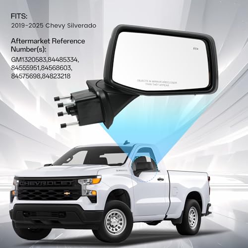 Convitex Passenger Right Side Door Mirror for 2019-2025 Chevy Silverado 1500, with Heated Power Glass and BSM Blind Spot Light Temperature Sensor Manual Folding (8 Pins) by Convitex - Used condition - Image 3