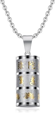 Spiritual Protection Gau Box Necklace, Titanium Steel Buddhist Pendant with Lotus & Mantra, Amulet Prayer Charm Jewelry Religious Gift for Spiritual Believers