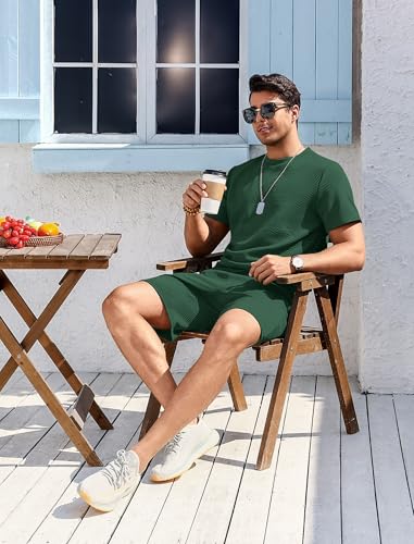 Vssjavun Men's Track Suits 2 Piece Outfits Casual Short Sleeve Shirt and Shorts Set Sweatsuit Summer Tracksuit