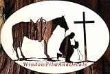 Praying Cowboy Oval Etched Window Decal Vinyl Glass Cling - 8" x 12" - White with Clear Design Eleme