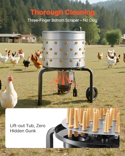 VEVOR Chicken Plucker Machine, 19.7 in Drum, 750W & 275RPM Electric Chicken Plucking Machine with 98 Soft Fingers & Transport Wheels, Stainless Steel Feather Remover for Processing 2 Chicks Once - 4