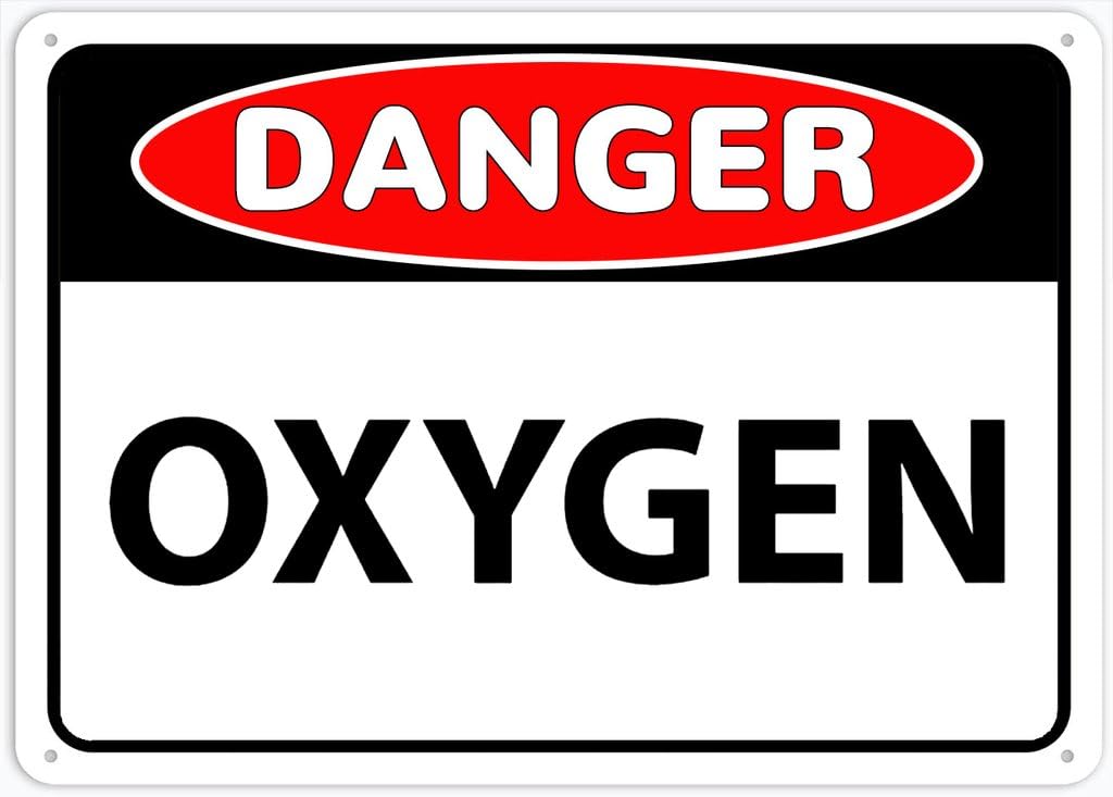 8"x12" Rust Free Aluminum Metal Sign - Danger Oxygen - Waterproof, Weatherproof, Fade Resistant, 4 Pre-Drilled Holes