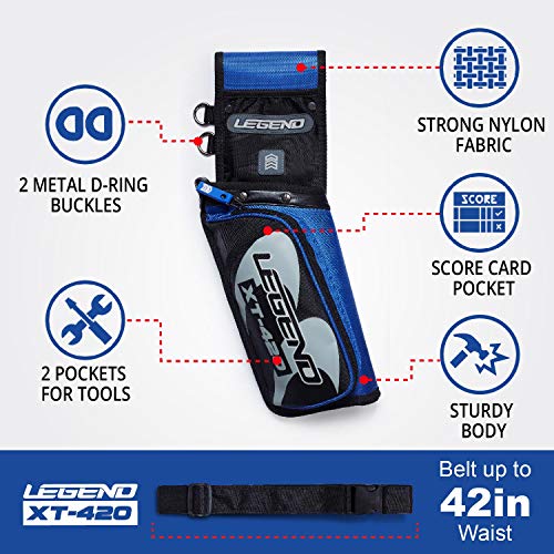 Legend Xt420 Archery Field Quiver For Arrows - Archery Hip Quiver With Belt, 3 Arrow Compartments - Storage Pocket For Archery Accessories - Durable Nylon Material - 5.25"X1.5"X16" Blue - Left-Handed #TOP1