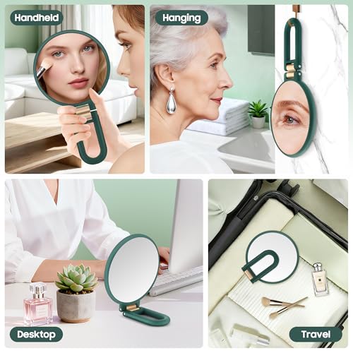 Image of B Beauty Planet 40X Magnifying Mirror, Hand Mirror with Handle, Double Sided Hand Mirror with 40X /1X Magnification, Travel Essential Portable Foldable Makeup Mirror for Precision Makeup Green