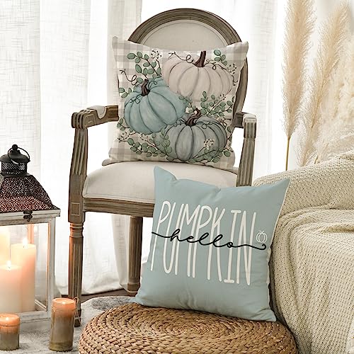 Avoin Colorlife Hello Pumpkin Give Thanks Throw Pillow Covers 18X18 Set Of 4, Fall Autumn Thanksgiving Eucalyptus Leaves Harvest Decoration For Home #TOP21
