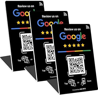 Review Business Stand for Google, NFC Tap & Dynamic QR Code, Easy Setup with Review Link Management, No APP Required, Review Us On Google, Review Sign For All Businesses (Black, 3 Pieces)