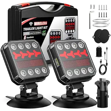 Wireless Bluetooth Magnetic Trailer Lights, Fast Charging LED Trailer Light Kits, IP65 Waterproof10H Battery 100FT Range for Trailer,Truck, RV, Camper,Boat – Brake,Turn,Reverse & Hazard Safety Lights