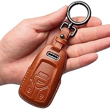 Tukellen for Audi Key Fob Cover Genuine Leather with Keychain,Leather Key Case Protector Compatible Audi A4 Q7 Q5 TT A3 A6 SQ5 R8 S5 Smart Key-Brown