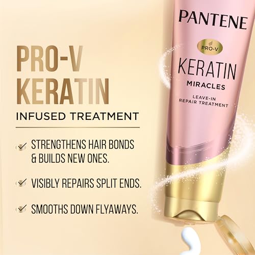 Pantene Keratin Leave-In Conditioner with Argan Oil, Protein Treatment for Dry, Damaged & Color-Treated Hair, Repairs Split Ends & Protects from