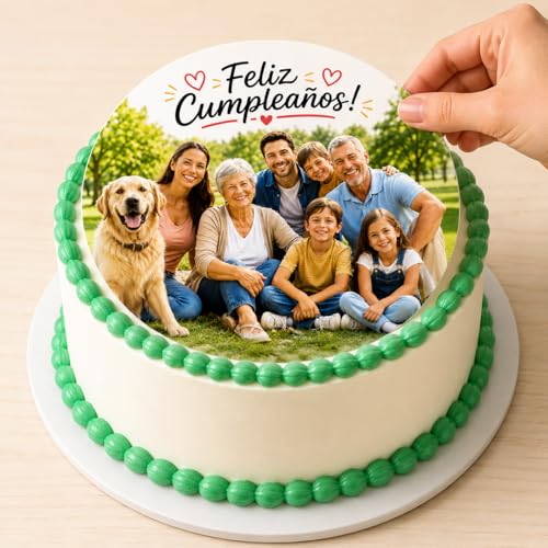 OBLEA o Papel de AZÚCAR con FOTO COMESTIBLE personalizada Nombre y Edad para pastel o Tartas, Cumpleaños, Foto Comestibles para Ocasiones Especiales, Varios Tamaños, DISCO - Medida redonda