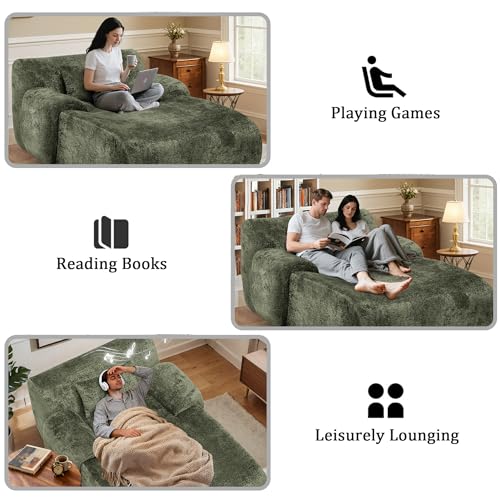 Image of 66 Inches Oversized Chaise Lounge Indoor, No Assembly Required Single Sleeper Sofa Chair with Lumbar Pillow, Upholstered Boneless Sofa Bed for Living Room, Bedroom