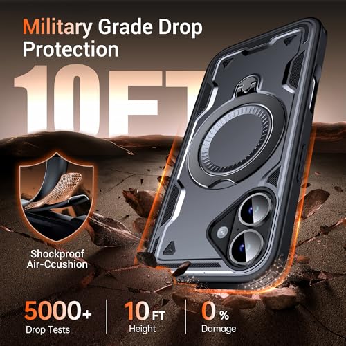 WYUIC Designed for iPhone 16 Magnetic Case, Compatible with Magsafe, 10ft Drop Test Hard Rugged, 360 Rotating Ring Kickstand Heavy Duty Shockproof Protection Phone Case iPhone 16 Cover, Black by WYUIC - Used condition - Image 6