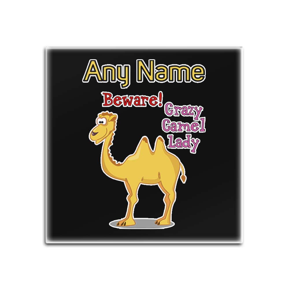 Dessous-de-verre en verre noir carré personnalisable Crazy Camel Lady pour table basse