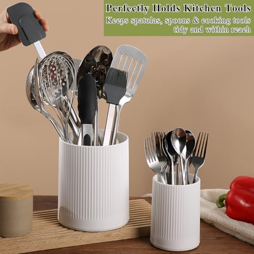 Homquen 360° Rotating Utensil Holder, 6.3''+4.7'' Plastic Kitchen Utensil Holder for Countertop, Large Cooking Utensil Crocks for Kitchen Decor, Utensil Organizer for Spatula, Set of 2 (White) by HOMQUEN - Image 4
