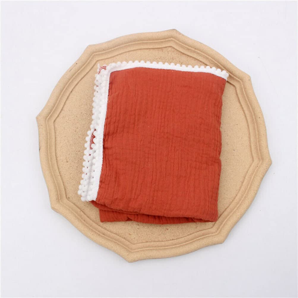 asky Baby Sleeping Blanket Muslin Cotton Pom Balls Swaddling Stroller Wrap Towel 80 * 65cm (Brick Red)
