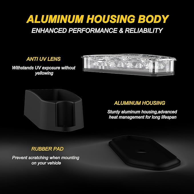 Miniatura 5 de Luces estroboscópicas para camiones con función de sincronización de aluminio de estilo grueso ámbar blanco advertencia luz intermitente (ámbar)