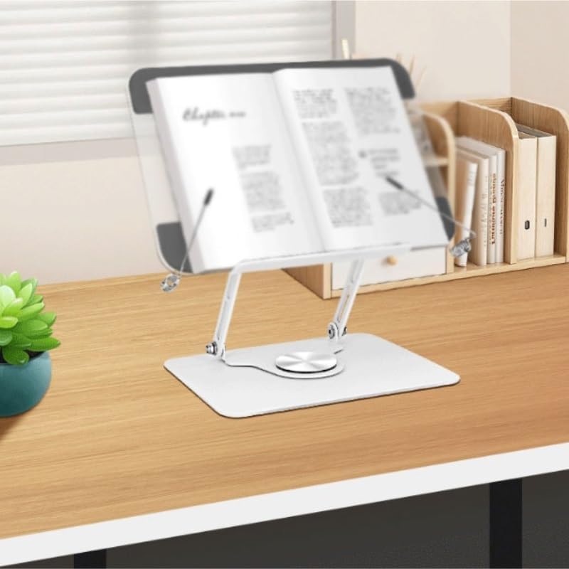 White 180° Rotation Book Stand Acrylic Reading Rack Carbon Steel Holder