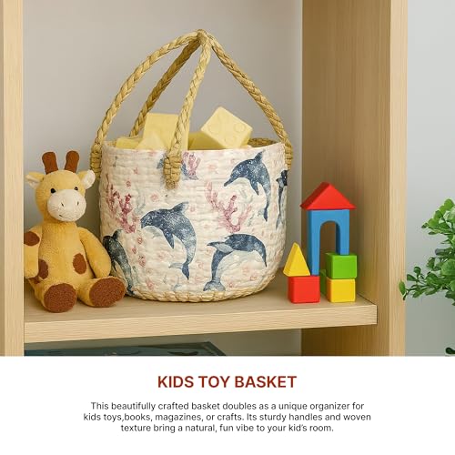 Image of Habere India-All The Cultures Fabricating India Round Basket | Round Gift Hamper | Gift Hamper Baskets | Clothes Organizer | Baby Basket (Design 16 - Dia:21 x H:17 cm)
