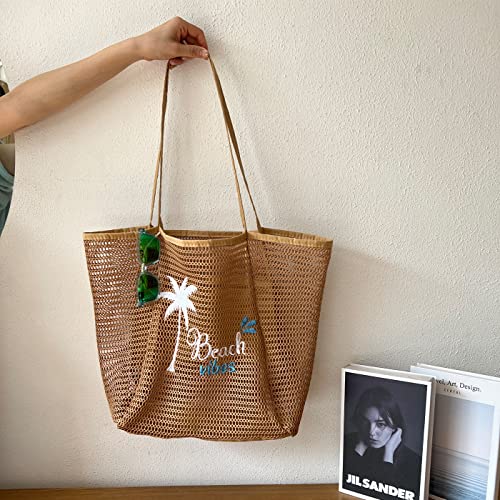 ukia Mesh Beach Tote, Large Capacity Beach Bags for Women Foldable Beach Tote Bag with Zipper Pocket4