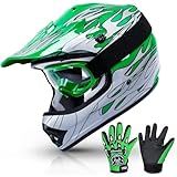 TCMT Dot Youth & Kids Motocross Offroad Street Helmet Green Flame Motorcycle Helmet Silver Dirt Bike Helmet+Goggles