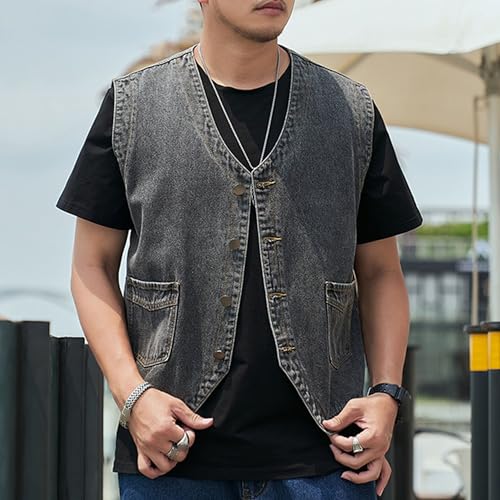 Men's Casual Oversized Denim Vest Double Pocket Sleeveless Jean Men Jacket Big & Tall Outdoor Work Vests2