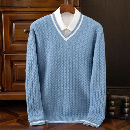 Men's Winter Thickened 100 Percent Cashmere Sweater V-Neck Knitted Top Warm Fashion Leisure Pullover2