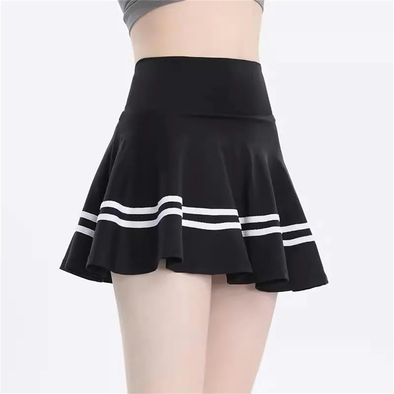 Falda Pantalones Cortos Deportivos De Verano Femeninos con Bolsas Laterales Incorporadas Y Faldas De Tenis Falsas De 2 Piezas De Cintura Alta-Negro-s