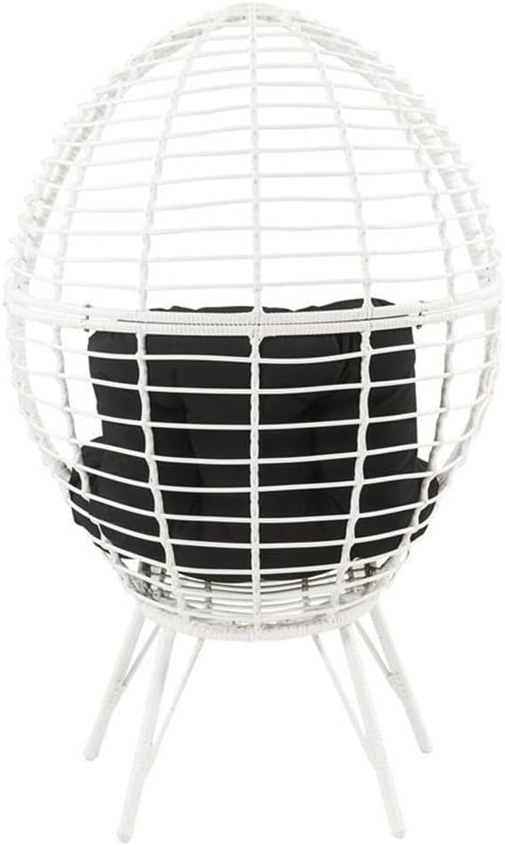 Acme Galzed Wicker Teardrop Patio Lounge Chair in Black and White