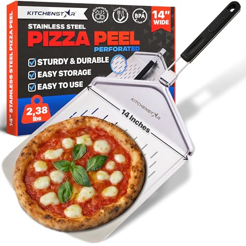 KitchenStar perforated pizza peel with folding handle, 14"