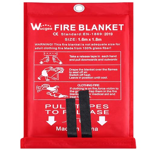 Löschdecke 160x180 für küche - Feuerlöschdecke DIN EN 1869:2019 Sicherheit Glasfaser Brandschutzdecke für Fettbrände Auto Schule Kamin Grill Büro Garage Schweißen Lager